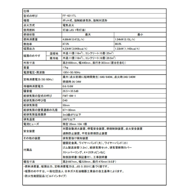 楽天市場】FF式ストーブ 長府 サンポット FF式 石油ストーブ FF-4211TL 