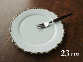 【アウトレット】《 花リムドットプレート 23cm 》ふちサビ白結晶 ※鉄粉・ピンホール等あり / ドットレリーフ 花型 アンティーク風 サラダ パスタ皿 前菜皿 デザート皿 中皿 カフェ 業務用食器