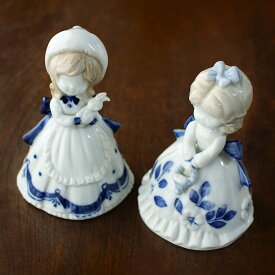 【アウトレット】陶磁器人形 「青いリボンの少女」（2種選択） / インテリアオブジェ 雑貨 陶器の置物 ドール 女の子 アンティーク レトロ