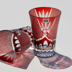 【アウトレット】NARUMI GLASS WORKS スワールタンブラー 赤 / タンブラー ビールグラス ビアグラス ガラス食器 色被せ切子 ロックグラス 和柄 切子 鳴海製陶