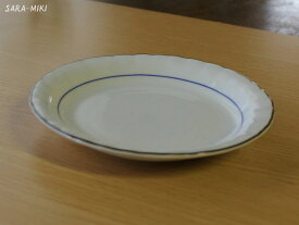 【アウトレット】白磁 2色ライン 取り皿 (青) / 和食器 丸皿 中皿 プレート 取皿