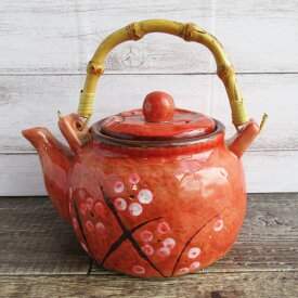 【アウトレット】茶線 梅柄 土瓶（赤色）（茶漉し無し）(※貫入入っています） / 茶線 梅柄シリーズ 土瓶 赤色 梅の花 花柄 和風 急須 ポット 中国製