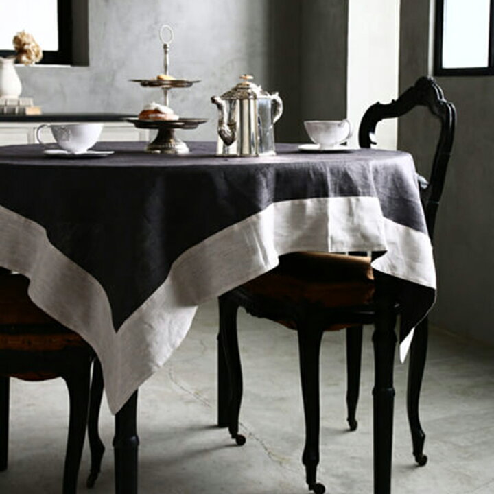 楽天市場】テーブルクロス フレンチリネン ダークグレー x ナチュラル  