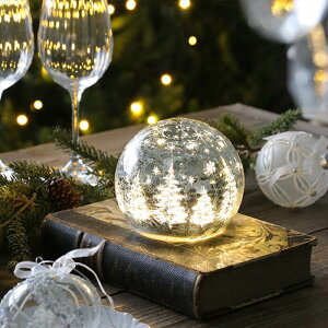 ライトボール スタンド Mana ミラー シルバー // クリスマス ライト ツリー 星 雪 置物 置き物 飾り 装飾 LED 光る ライト 電池式 撮影 ディスプレイ オブジェ 丸 球体 スノーフレーク スター フ