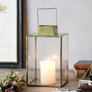 ランタン四角M // キャンドルランタン ガラスランタン ゴールド キャンドルホルダー ガラスケース ディスプレイケース 小物入れ インテリア おしゃれ サラグレース