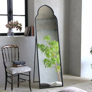 スタンドミラー アイアン Clara ブラック // 鏡 スタンド 黒 壁掛け 化粧鏡 姿見 全身鏡 細身 長方形 アンティーク 調 クラシック シャビー フレンチ デコラティブ ヨーロピアン モロッカン 装