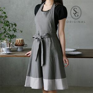 エプロン グレー No.2 Sarah Grace Carine // おしゃれ 首掛け ワンピース ドレス 大人 エレガント 無地 バイカラー シンプル カフェ サロン ネイリスト 膝丈 北欧 母の日 ギフト ラッピング 清楚 北