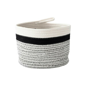 おもちゃ収納、衣類収納、ランドリーバッグなどにおすすめ|綿100%のシンプルなデザインで洗面所やリビングの収納バスケットに最適[b2c コットンロープ バスケット ミックスボーダーラウ