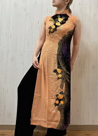 ベトナムアオザイ　ベルベットmix　チャイナ襟ドレス　チャイナカラードレス　パーティドレス　秋冬パーティドレス　発表会　二胡　二胡発表会　お呼ばれドレス　かっこいいドレス