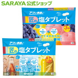 【13日はサラヤの日・ポイント10倍】サラヤ 匠の塩タブレット 500g 約220粒 - 塩タブ 塩たぶ たぶれっと 噛んで 噛む 炭酸 持ち運び 休憩時間 現場 猛暑 夏 素早く かさばらない かさばらず 省スペース 保管 アソート 3種 塩分 糖分 クエン酸 水分 補給 熱中 対策 暑さ 個包