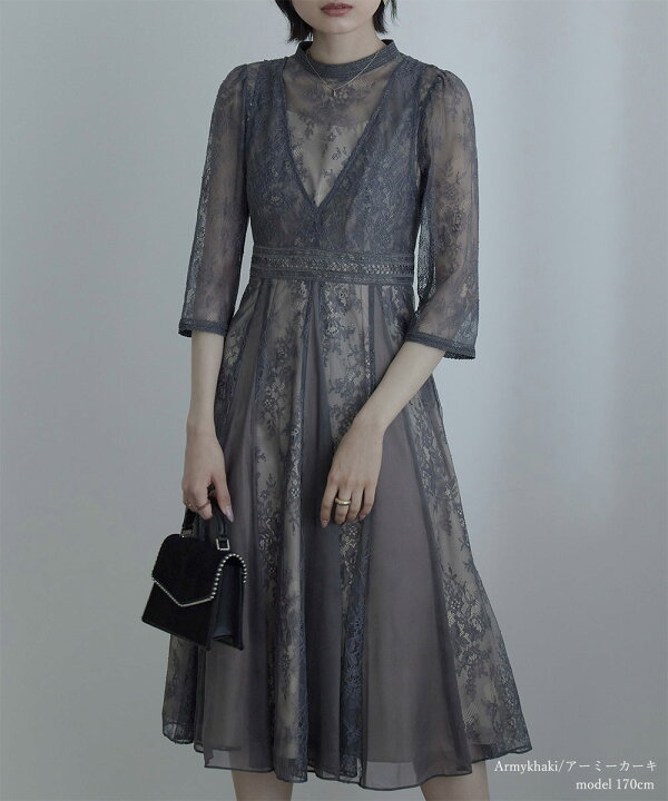 楽天市場 上品な透け感を楽しむ レイヤード レースワンピース ドレス フォーマル レディース 結婚式 1 5次会 二次会 パーティー カジュアル ラッセルレース プリーツ フレア ハイネック 長袖 七分袖 ロング マキシ丈 代 0代 40代 21ss Etoll