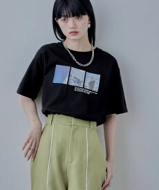 フォトプリントオーバーサイズTシャツ トップス Tシャツ 半袖 ロゴT フォトプリント プリントT 綿100 綿 コットンT クルーネック 丸首T プルオーバー オーバーサイズ コットン ビッグシルエット ゆったり