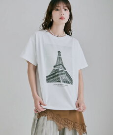 フォトプリントクルーネックTシャツ トップス Tシャツ 半袖 ロゴT フォトプリント プリントT 綿 綿100 コットンT クルーネック 丸首T プルオーバー オーバーサイズ コットン ビッグシルエット ゆったり 重ね着 レイヤード