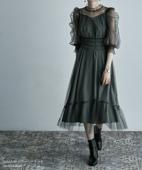 2298＊ドットチュールレイヤード/ガーリーワンピースbkS （楽天市場  