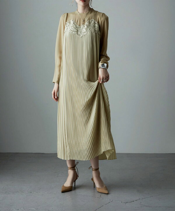 楽天市場】レースカットワークプリーツドレス ワンピ ワンピース  