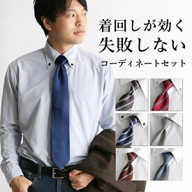 ネクタイ ワイシャツ セット メンズ ノーアイロン ニットシャツ 長袖 ストレッチ 伸縮性 標準体 スリム 結婚式 二次会 ボタンダウン レギュラー ワイドカラー シルクネクタイ プレゼント ギフト 男性 卒業 就職 祝い 細身体 シンプル 夫 旦那 50代 60代