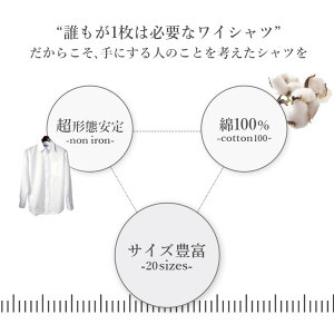 洗濯後返品OK!アイロンの要らない当社独自の綿100%ワイシャツ長袖形態安定メンズ超形態安定Yシャツ形状記憶ノーアイロン形状安定カッターシャツビジネススーツ結婚式レギュラーホワイト白無地防臭吸水速乾抗菌