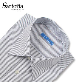 SARTORIA ワイシャツ ネイビー 綿100% 長袖 ノーアイロン セミワイドカラー ストライプ ブロード生地 形態安定 メンズ オーソドックス 紺 高品質 着心地 高級感 肌触り 質感 柔らかい 生地 縫製 機能性 サイズ 豊富 洗濯 冠婚葬祭 ビジネス フォーマル