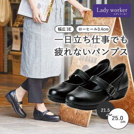 幅広 足が痛くないパンプス Lady woker レディワーカー レディース 母の日 立ち仕事 オフィス ASICS アシックス 商事 パンプス 事務職 冠婚葬祭 通勤靴 葬式 ゴムベルトストラップ バレエソール ローヒール 高機能 通気性 消臭 外反母趾 偏平足 3E EEE 妊婦靴 マタニティ