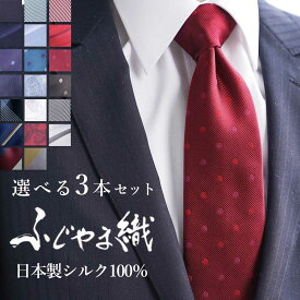 ネクタイ 選べる 3本 セット シルク100% 日本製 ふじやま織 ブランド シルクネクタイ メンズ 男性 父 彼氏 旦那 誕生日 赤 ストライプ ドット 紳士 冠婚葬祭 フォーマル 結婚式 パーティ 二次会 卒業祝い 内祝い 入学 就職祝い 転職祝い ギフト
