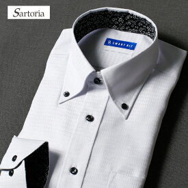【最短お届け】 綿100% ワイシャツ Sartoria 長袖 メンズ スリム ブロード織 三角柄 襟裏デザイン 花柄 黒 ノーアイロン ボタンダウン 高品質 着心地 ビジネス フォーマル 春 夏 秋 冬 肌に優しい 大きいサイズ 学生 敏感肌 50代 60代 就活 [洗濯後返品OK]