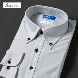 【LINE300円OFFクーポン】 ニット ワイシャツ Sartoria 長袖 メンズ ニットシャツ スリム ストレッチ ノーアイロン 形態安定 男性 ビジネス 大きいサイズ シンプル オフィスカジュアル ポロシャツ 生地 通勤 ゴルフ グレー ボタンダウン ストライプ [洗濯後返品OK]