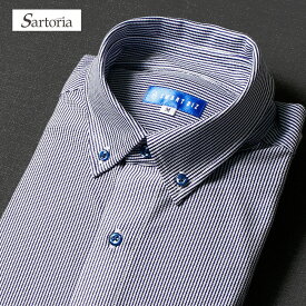 【LINE300円OFFクーポン】 ニット ワイシャツ Sartoria 半袖 メンズ ニットシャツ クールビズ ノーアイロン ストレッチ ボタンダウン ネイビー ストライプ 男性 ビジネス ノンアイロン 吸汗速乾 夏 涼しい ゴルフ 大きいサイズ スリム 父 夫 [洗濯後返品OK]