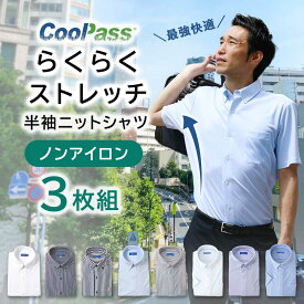 【3枚 らくらくストレッチ セット】選べる ワイシャツ 半袖 メンズ スマートビズ ニットシャツ クールビズ ノーアイロン ストレッチ ポロシャツみたいな シャツ 男性 ビジネス 吸汗速乾 夏 涼しい ゴルフ オフィスカジュアル 大きいサイズ スリム 50代 60代 [洗濯後返品OK]