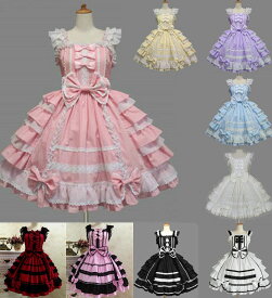 10色 ロリータ メイド服 レディース メイド コスチューム 膝丈 ショート丈 ワンピース ロリータ服 裾フリル リボン 可愛い ハロウィン クリスマス コスプレ衣装 女装 仮装 変装 エプロン 大人 女子 学生 お姫様 喫茶店 制服 lolita cosplay