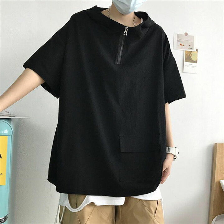 楽天市場】半袖パーカー フード付きtシャツ メンズ Tシャツ トップス 