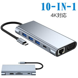 USB C ハブ 10-in-1 USB ドッキングステーション HDMI アダプター 4K対応 PD USB3.0 ポート TF/SD カード MacBook/MacBook Pro/MacBook Air/Chromebook/Surface GO/HP Spectre/Dell XPS/Huawei/Matebook/Galaxy対応 TC02