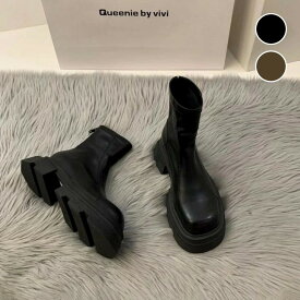 厚底ブーツ ショート ストレッチ スクエアトゥ 美脚 脚長効果 歩きやすい ベーシック シンプル おすすめ おしゃれ レディース 人気 プチプラ 韓国ファッション 2025秋冬新作