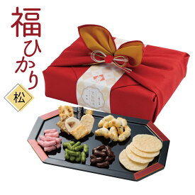 御年賀 正月 ギフト 福ひかり＜松＞ あられ おかき せんべい 年末年始 帰省 帰歳暮 新年 ご挨拶 手土産 お菓子 2026年 干支 「午」の帯と水引き飾りが付いた風呂敷包みギフトセット 【おすすめ6種類の詰め合わせ】