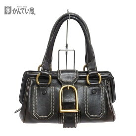 CELINE セリーヌ レザー ハンドバッグ ダークブラウン CE00/24 ファスナー開閉式 マチ有り 手提げかばん レディースバッグ 高級感 ベルトデザイン 【中古】