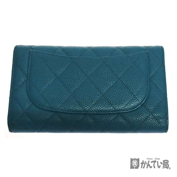 楽天市場】CHANEL シャネル 三つ折り 長財布 キャビアスキン ブルー 青  