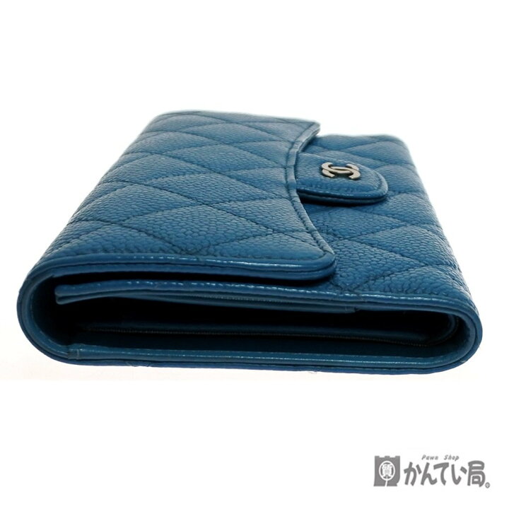 楽天市場】CHANEL シャネル 三つ折り 長財布 キャビアスキン ブルー 青  