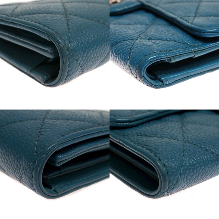 楽天市場】CHANEL シャネル 三つ折り 長財布 キャビアスキン ブルー 青  