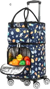 ショッピングカート ショッピングキャリー 収納便利 買い物カート 保冷保温 4輪キャスター付き 高齢者 防水 保冷 保温 軽量 男女兼用 お買い物バッグ 折りたたみ式 高さ調節 34cm*26cm*5