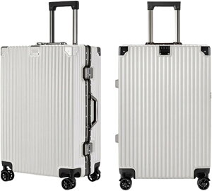 スーツケース キャリーケース 機内持ち込み 35L キャリーバッグ TSAロック搭載 アルミフレーム 超軽量 小型 耐衝撃 静音 ダブルキャスター 360度回転 旅行 ビジネス 出張 ホワイト Sサイ