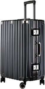 スーツケース キャリーケース 45L キャリーバッグ TSAロック搭載 アルミフレーム 超軽量 大型 耐衝撃 静音 ダブルキャスター 360度回転 旅行 ビジネス 出張 ブラック Mサイズ(3-5泊)