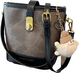 革トートバッグ バケツ レディース ハンドバッグ パッチワーク ぬいぐるみ付き 軽量 ジップアップ 通勤 2way 自立型 肩がけ 手持ち キューブ型 キレイめ 高見え シンプル 可愛い 贈り物