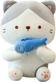 ネコ縫い包み 猫 特大 魚 ぬいぐるみ 可愛い抱き枕 動物ぬいぐるみ おすわり かわいい 大きいサイズ 猫縫い包み 抱きまくら 60cm サプライズ 安眠 癒し系 柔らか 雑貨 寝室 ベッドサイド バ