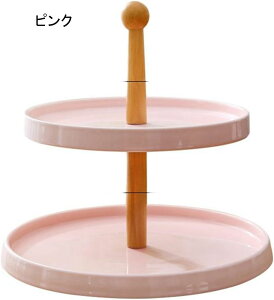 ケーキディスプレイスタンド 2層 陶器 ケーキスタンド ケーキ陳列台 木製 無地 ピンク ブルー カップケーキスタンド アフタヌーンティー お菓子皿 クッキングディスプレイスタンド 陳列台