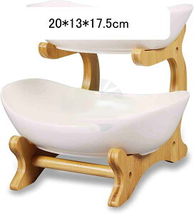 フルーツスタンド 果物収納 菓子皿 2段 デザートスタンド 陶器製トレイ 木製 フルーツバスケット フルーツボウル ティータイム スナック表示板 お菓子皿 アフタヌーンティー パーティー 結