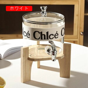 ドリンクサーバー 冷水筒 ガラス 貯蔵タンク 大容量 ガラス ポット 保存瓶 梅酒 ジュース ビール バレルディスペンサー ガラスワインボトル 飲料水バケット 密閉タンク 貯蔵容器 2.6L 竹ベー