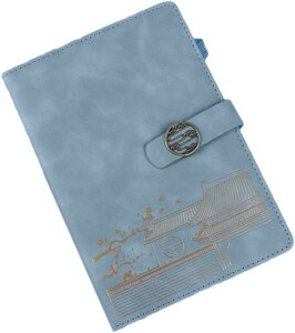 手帳 A5サイズ 青 A5*2 厚手 ペンホルダー付き 可愛い かわいい しおりひも メモ手帳 ノート手手帳 PUレザー 横罫線入り 横書き ビジネス手帳 スケジュール手帳 カード マグネチック式 日