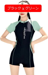 水着 レディース 着痩せ ビーチ スイミング スイムウェアハーフジップ ワンピース水着 体型カバー フィットネス水着 大きいサイズ 半袖 オールインワン おしゃれ 水陸両用