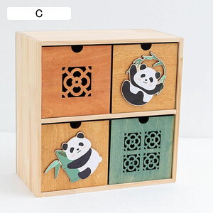 卓上収納ボックス パンダ 引き出し 木製 ミニ 卓上 ミニ引き出し小物入れ 小物収納ボックス 多機能 大容量 積み重ね可能 頑丈 レトロ風格 小物入れ 机上用品 中国風 姫系 可愛い オフィス/寝