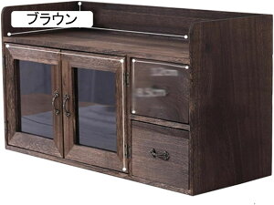卓上収納ボックス ミニ本棚 小物収納 木製 ミニ卓上キャビネット 透明窓 引き出し デスク上置き棚 小物収納ボックス 収納ボックス 小物文具収納ラック レトロなスタイル 多機能 大容量 オ