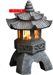 ソーラーオーナメント LED 置物 和風ソーラーライト タイプ F パビリオン ゼントルーム飾り 野外 道路 置物ライト 防水 ポリレジン 庭の装飾 おしゃれ 屋外用彫像 古燈籠 置物ガーデンオブジ